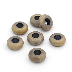 Electroplate Non-magnetic Synthetic Hematite Beads, Large Hole Rondelle Beads, Frosted, Light Golden Plated, 14x6mm, Hole: 5.5mm