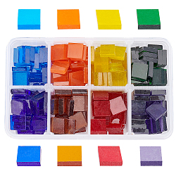 Transparente Glas Cabochons, Mosaikfliesen, für Heimdekoration oder Basteln, Viereck, Mischfarbe, 10x10x3~4 mm, ca. 168 g / Kasten