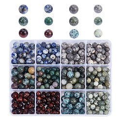 Nbeads 360 Stück 12 Arten Natursteinperlen, 6/8 mm runde, lose, gefärbte und ungefärbte Naturstein-Abstandsperlen für die Herstellung von DIY-Halsketten und Armbändern