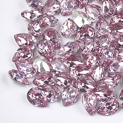 Pointed Back Resin Rhinestone Cabochons, Back Plated, Faceted, teardrop, Light Rose, 13.5~14x9.5~10x5.5mm, about 220pcs/bag