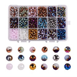 2052~2124 pièces 18 couleurs galvanoplastie perles de verre transparentes brins, plein plaqué, facette, rondelle, couleur mixte, 6x5mm, Trou: 1mm, 114~118 pcs / couleur