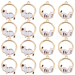 Sunnyclue 24 pz 2 stili pendenti in smalto in lega 27~28x23x1.8, oro chiaro, anello con ciondolo gatto, bianco, 2mm, Foro: 12 mm, {1}pcs / style