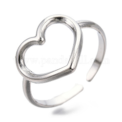 304 hohle Herzmanschettenringe aus Edelstahl, offene Ringe für Frauen Mädchen, Edelstahl Farbe, uns Größe 7 (17.5mm)