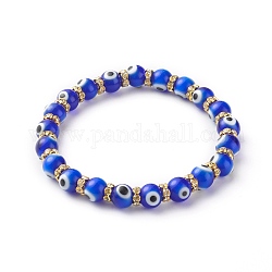 Bracelets extensibles perlés faits à la main au chalumeau mauvais œil, avec des perles de strass rondes en laiton, bleu, diamètre intérieur: 2-1/2 pouce (6.3 cm)