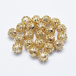 Messing Perlen, langlebig plattiert, echtes 18k vergoldet, Nickelfrei, hohl, Runde, 8 mm, Bohrung: 3 mm