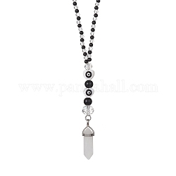 Décorations pendantes en perles de verre et pierre synthétique noire, Avec breloques pointues en cristal de quartz naturel pour décoration suspendue de voiture, noir, 24 cm