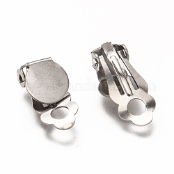 304 hallazgo de pendientes de clip de acero inoxidable, con almohadilla plana redonda, para los oídos no perforado, color acero inoxidable, 17.5x8x6mm, Bandeja: 8 mm