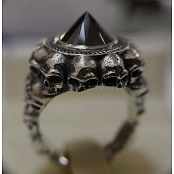 Anello da dito grosso cono di strass a getto, anello gotico teschio in lega per donna, argento antico, misura degli stati uniti 7 (17.3mm)
