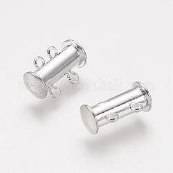 2-strands Brass Magnetic Slide Lock Clasps, Jewelry Accessory, 4 Holes, Silver Color Plated, 15x6mm