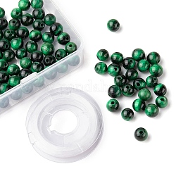 100pcs 8mm natürliche grüne Tigerauge runde Perlen, mit 10m elastischem Kristallfaden, für DIY-Stretch-Armbänder, die Kits herstellen, 8 mm, Bohrung: 1 mm