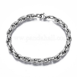 201 bracelet chaîne de corde en acier inoxydable pour hommes femmes, couleur inoxydable, 8-7/8 pouce (22.5 cm)