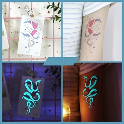 Luminous Body Art Tattoos Stickers, Removable Temporary Tattoos Paper Stickers, Glow in the Dark, Snake, 10.5x6cm
