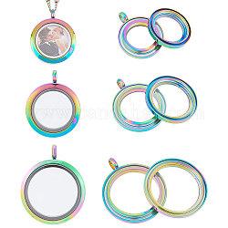 Unicraftale 3pcs 3 colgantes de medallón de acero inoxidable estilo 304, con vidrio, accesorios de diy para hacer colgantes de joyería, charm, plano y redondo, color del arco iris, 25.5~36x19.5~29.5x4~6mm, agujero: 4~5 mm, 1pc / estilo