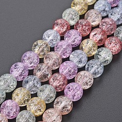 Chapelets de perles en verre craquelé, teints et chauffée, ronde, colorées, 8mm, Trou: 1.2mm, Environ 50~51 pcs/chapelet, 15.35 pouce (39 cm)