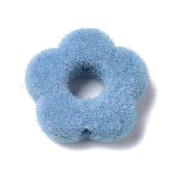 Perles de résine floquées, fleur, Dodger bleu, 14x15x4mm, Trou: 1.4mm