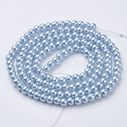 Glass Pearl Beads Strands, Pearlized, Round, Light Blue, 6mm, Hole: 1mm, about 140pcs/strand, 32 inch