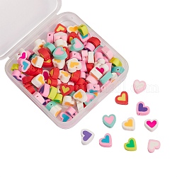100pcs perles d'argile polymère faites à la main, cœur, couleur mixte, 10x5mm