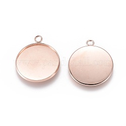 304 Stainless Steel Pendant Cabochon Settings, Plain Edge Bezel Cups, Flat Round, Rose Gold, Tray: 25mm, 31x27x2mm, Hole: 3mm