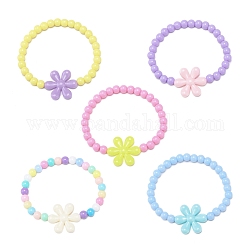 Непрозрачные эластичные браслеты из акриловых бусин, с цветочными подвесками для детей, разноцветные, внутренний диаметр: 2 дюйм (5 см)