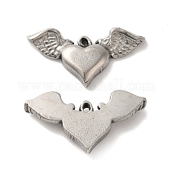 Pendentifs en acier inoxydable saint valentin 304, coeur avec breloque aile, couleur inoxydable, 15x28x4mm, Trou: 1.2mm