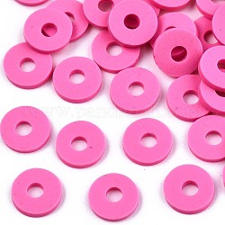 Abalorios de arcilla polimérica hechos a mano, Para suministros de manualidades de joyería diy, disco / plano y redondo, abalorios heishi, de color rosa oscuro, 4x1mm, agujero: 1 mm, aproximamente 55000 unidades / 1000 g
