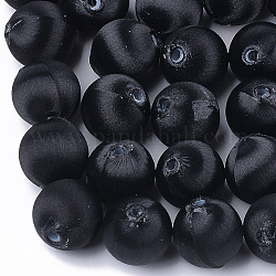 Polyester Thread Fabric Covered Beads, with ABS Plastic, Round, Black, 20x21.5mm, Hole: 3mm