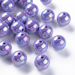 Perles acryliques opaques, de couleur plaquée ab , ronde, support violet, 16x15mm, Trou: 2.8mm, environ 220 pcs/500 g