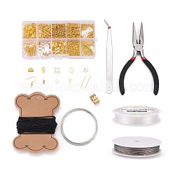 DIY Jewelry Sets, Brass Crimp Beads and Iron Findings, with Tools, Golden, 13x6.8x2.1cm