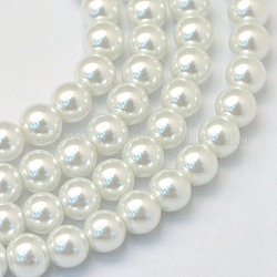 Dipinto di cottura di perle di vetro filamenti di perline, perlato, tondo, bianco, 3~4mm, Foro: 0.5 mm, circa 195pcs/filo, 23.6 pollice