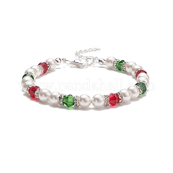 Bracelet en perles de coquillage et de perles de verre, bijoux de noël pour femme, colorées, 7-1/2 pouce (19 cm)