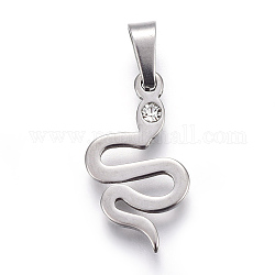 304 Stainless Steel Pendants, Snake, Stainless Steel Color, 19x10x1.5mm, Hole: 3x5mm
