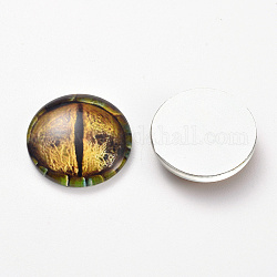 Glas cabochons, halbrund / Kuppel mit Tieraugenmuster, dunkelgolden, 11.9x4.2 mm