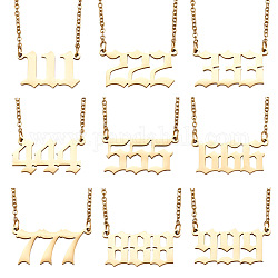 Kissitty 9 pz 9 collana di numeri di angelo di stile, 304 collana 111~999 pendenti in acciaio inossidabile, gioielli numerologia fortunati per le donne, oro, 18.42 pollice (46.8 cm), 1pc / style