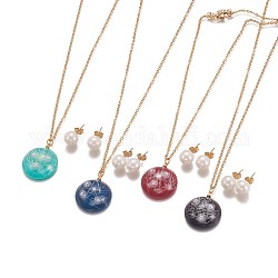 Kits de bijoux en 304 acier inoxydable, colliers en résine et perles en acrylique, avec poussoirs d'oreilles / fermoir de boucles d'oreilles, plat rond, couleur mixte, 17.9~18 pouce (45.5~45.9 cm), 2mm, 10mm, pin: 0.8 mm