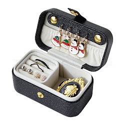 Portagioie in similpelle pu, custodia portatile per gioielli da viaggio con dettagli in velluto, per l'orecchino, anello, conservazione del braccialetto, rettangolo, nero, 5.8x9.4x5cm
