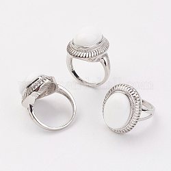 Anillos de dedo de vidrio opaco, con anillo de aleación encontrar, Platino, oval, tamaño de 8, 18mm