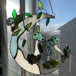 Lune avec décrations de pendentif en acrylique champignon, pendentif suspendu pour portes fenêtres décoration de la maison, Aqua, 250mm