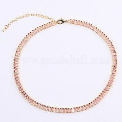 Klassische Tennis-Halskette mit Zirkonia, Halskette mit rechteckigen Gliedern aus goldenem Messing, rosa, 12.99 Zoll (33 cm)