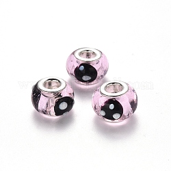 Perles européennes vernissées manuelles, perles de rondelle avec grand trou , en laiton de tonalité de platine noyaux doubles, noir, 15~16x14x9~10mm, Trou: 5mm