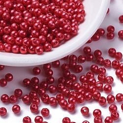 Perline acrilico perla imitato, tinto, tondo, rosso, 4x3.5mm, Foro: 1 mm, circa 18100pcs/libbra