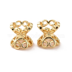 Eco-friendly Brass Double Bead Caps, Cadmium Free & Lead Free, Long-Lasting Plated, 4-Petal, Flower, Golden, 6x6~6.5mm, Hole: 1.2mm