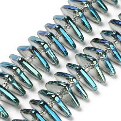 Chapelets de perles en verre électroplaqué, triangle, dark cyan, 9x15.5~16x2.8~3mm, Trou: 1 mm, Environ 119~131 pcs/chapelet, 24.21''~24.41'' (61.5~62 cm)