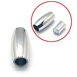 304 Stainless Steel Magnetic Clasps with Glue-in Ends, Oval, Stainless Steel Color, 21x10mm