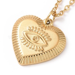 Ion Plating(IP) 304 Stainless Steel Pendant Necklace Making, with Heart with Evil Eye Pendant Settings for Rhinestone, Golden, 17.83 inch(45.3cm), Fit: 1mm