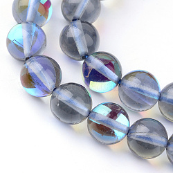 Chapelets de perles en pierre de lune synthétique, perles holographiques, teinte, ronde, grises , 12mm, Trou: 1mm, Environ 30~32 pcs/chapelet, 14~15 pouce