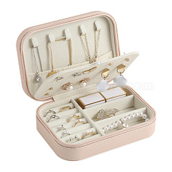 Caja rectangular con cremallera para almacenamiento de joyas de imitación de cuero, Estuche portátil para accesorios de almacenamiento de joyas de viaje, rosa, 16x11.5x6 cm