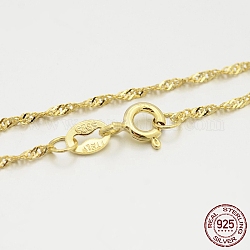 925 collares de cadena de singapur de plata esterlina, collares de cadena de ondas de agua, con cierres de anillo de resorte, real 18k chapado en oro, 16 pulgada, 1.2mm