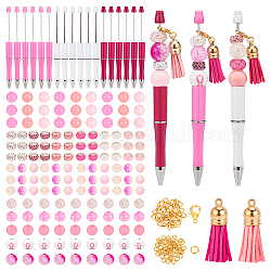 Olycraft Breast Cancer Theme DIY Personalized Beadable Pen Sets, Including ABS Plastic Ball-Point Pen, Polymer Clay Rhinestone Beads, Wood European Beads, Acrylic Beads, Faux Suede Tassel, Mixed Color, Pen: 148x12mm, 6 colors, 3pcs/color, 18pcs