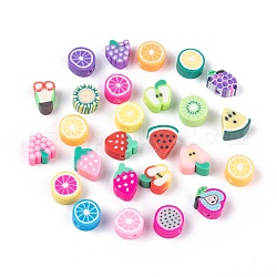 Polymères main perles de thème argile fruits, couleur mixte, 7~12x8~10x4~5mm, Trou: 2mm