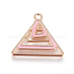 Zinc Alloy Pendants, with Enamel, Triangle, Light Gold, Pink, 20x23x1.5mm, Hole: 1.6mm